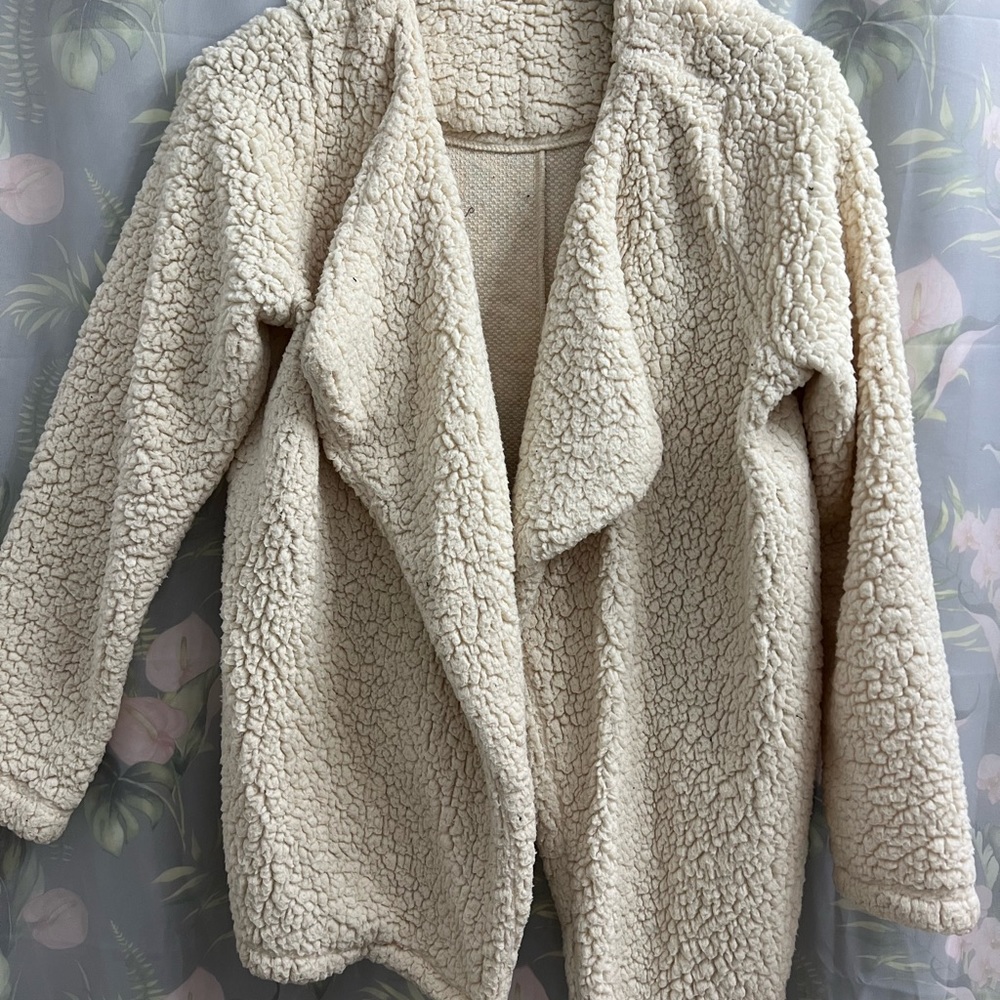 White fuzzy cardigan